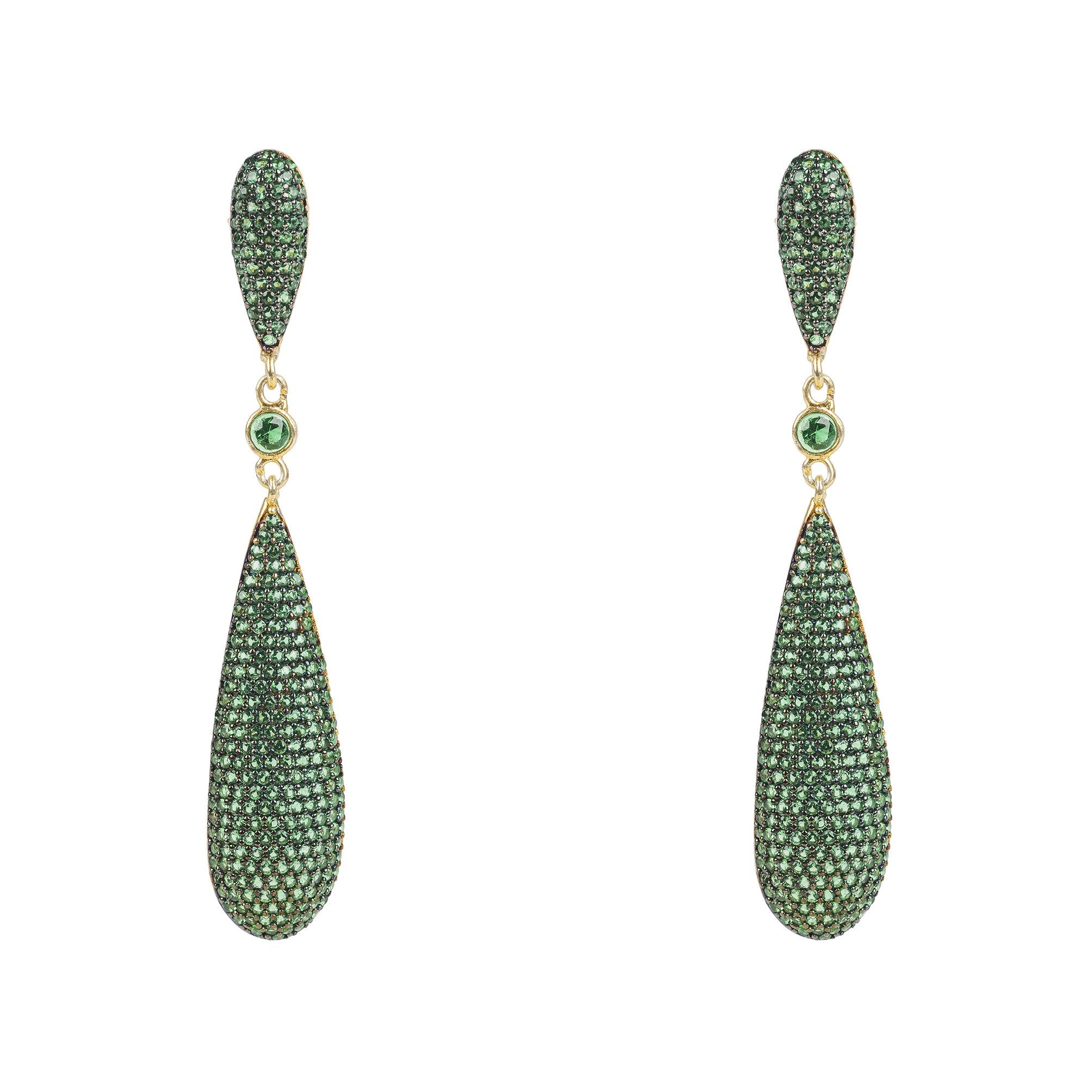 Latelita Coco`s Long Drop Earrings Emerald Green CZ