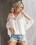 Casual Solid V Neck Lace Crochet Button Blouses