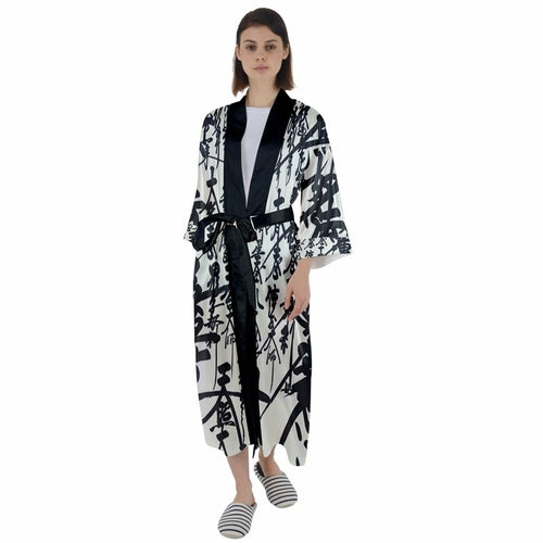 Oriental Print Maxi Satin Kimono