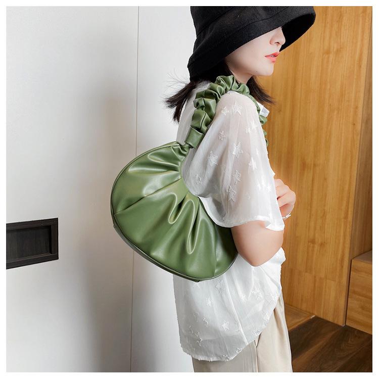 Women Pleated Handle Shoulder Bags PU Leather Crossbody Handbags