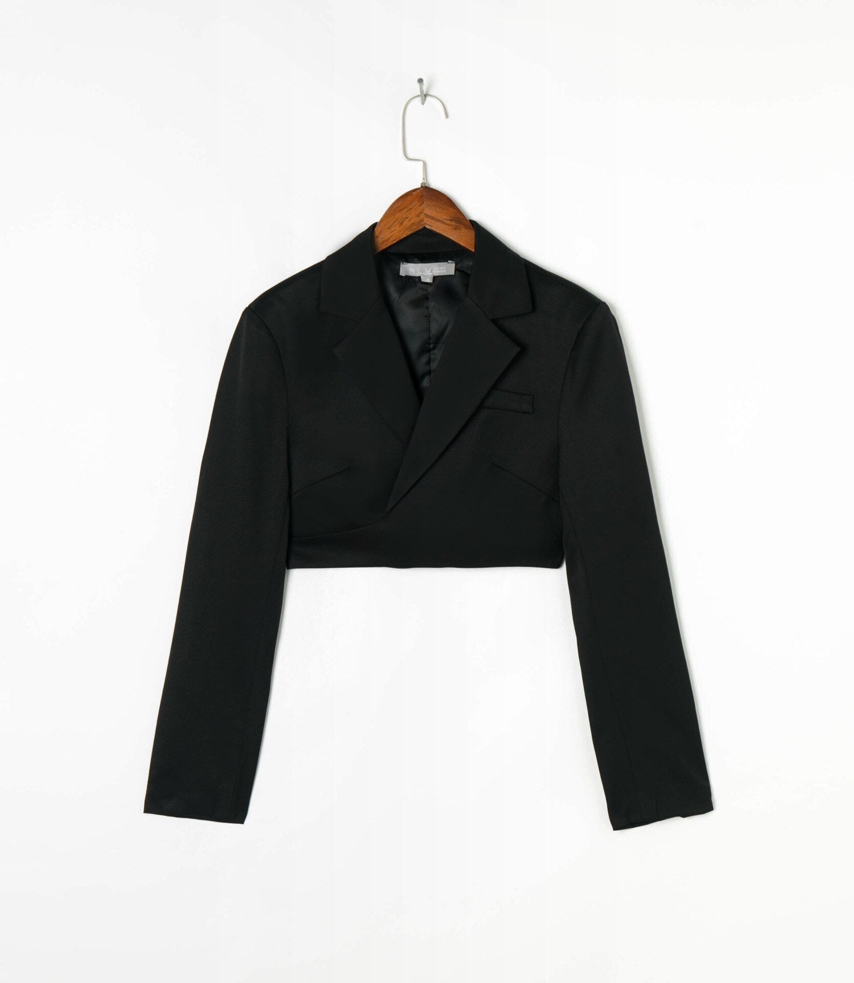 Cross Notched Collar Button Cropped Blazer High Waist Suit Coat