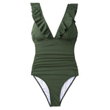 One-Piece Swimsuit Nylon V Neck Low Back Lacing Beach Pool Female SP