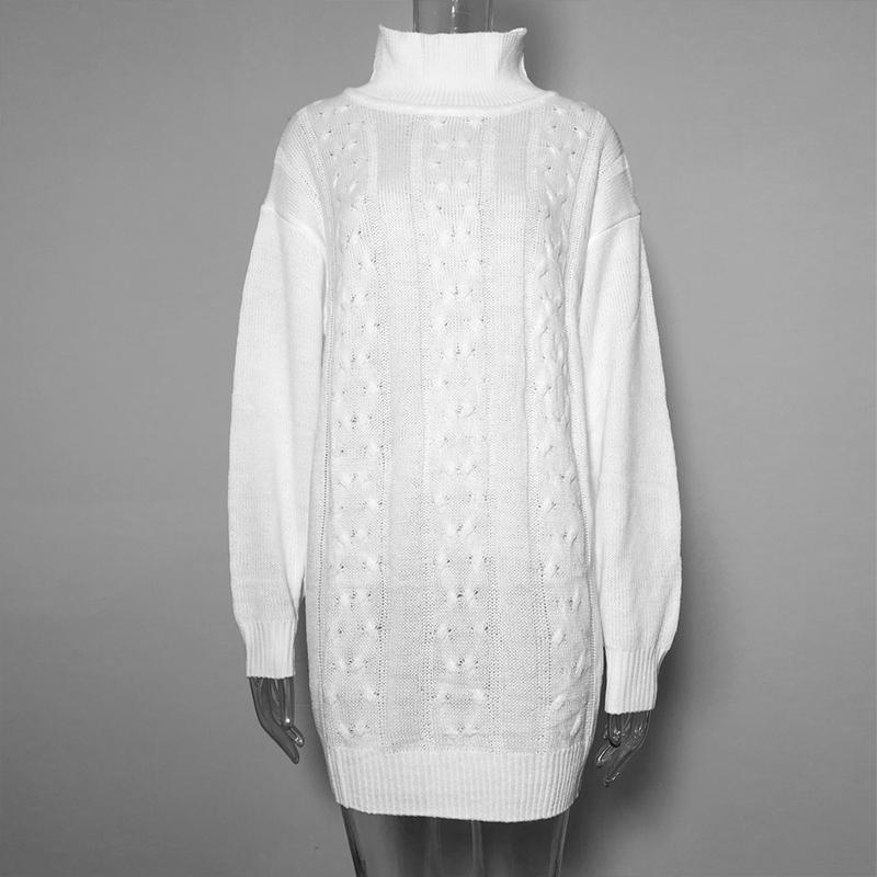 A-line turtleneck white sweater dress Sexy long sleeve
