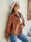 Plus Size Button Down PU Leather Jacket