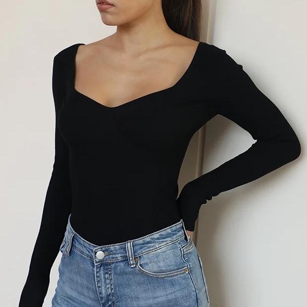 Sexy Long Sleeve Knitted Bodysuits Overall