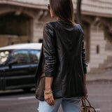 Casual PU Faux Leather Black  Jacket Coat Outwear