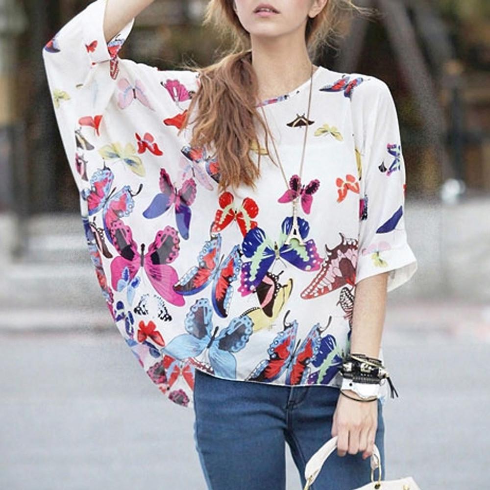 Womens Loose Fit Butterfly Theme Batwing Top