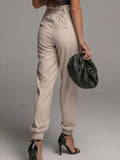 Belted High Waist Cargo Pants Office Lady Solid Long Pant