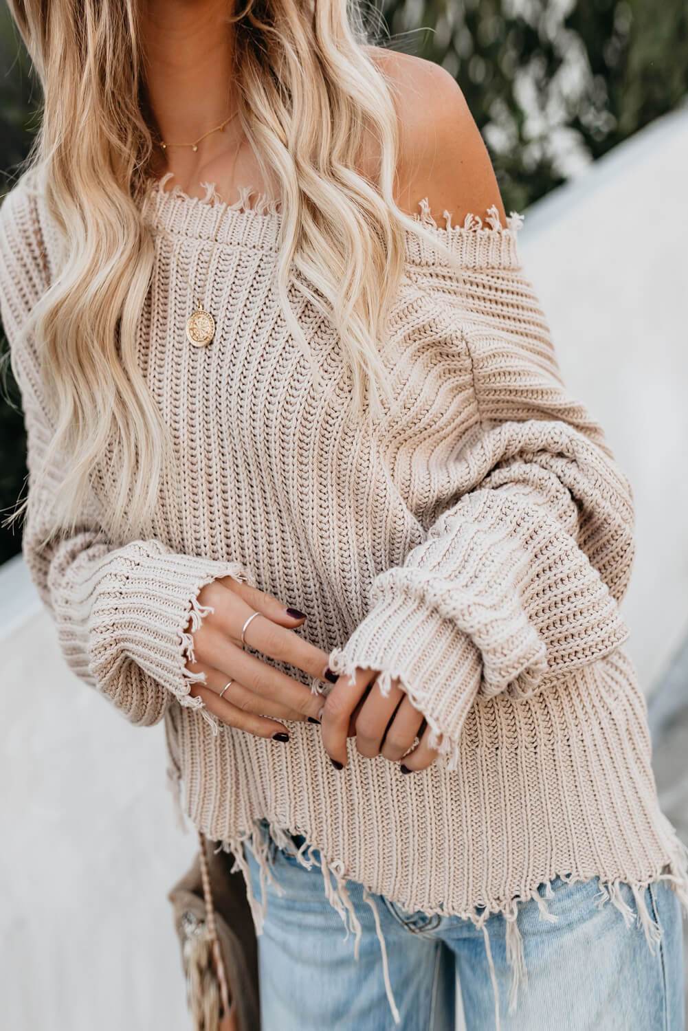 Cute Apricot Tainted Love Cotton Distressed Sweater