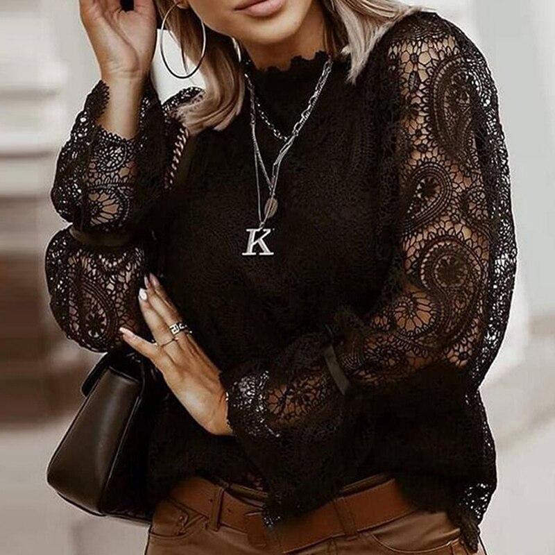 Elegant Embroidery Hollow Out Lace Blouse Shirt