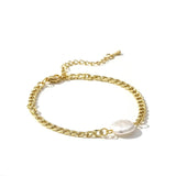 Gold Link Chain Bracelet for Women with Pearl Pendant