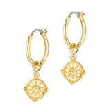 Gold Compass Dangle Huggie Earrings for Women