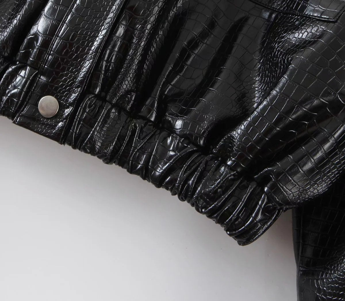 PU Leather Parkas Women Thick Faux Leather Short Black Coat Jacket