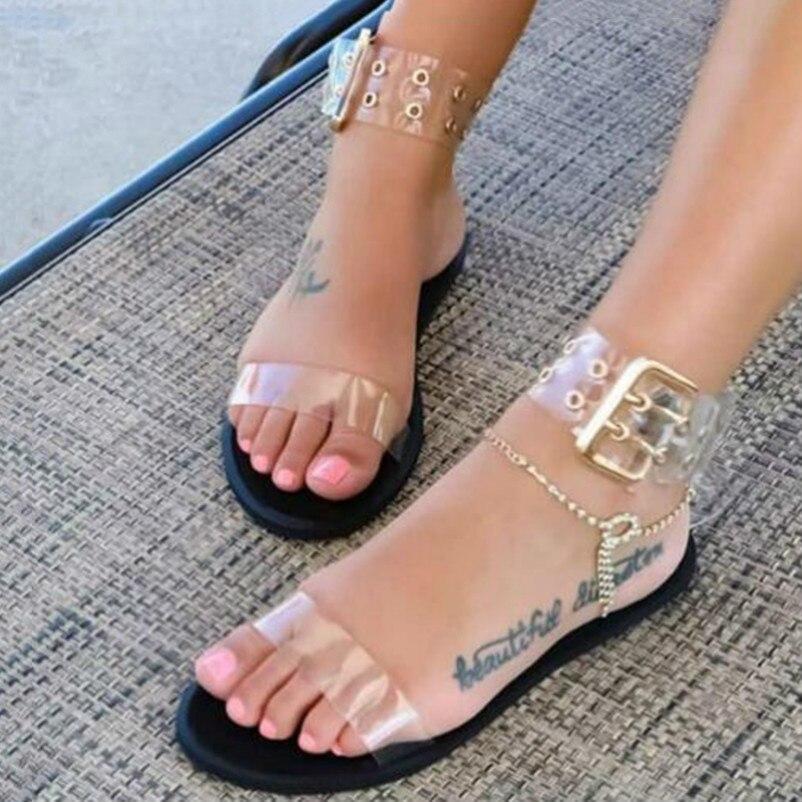 2021 Beach Sandals Women Sandals Transparent Flats Shoes Large Size