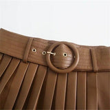 Woman Brown Leather Belt A-Line Skirt