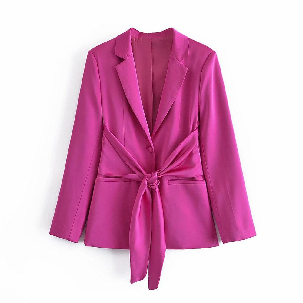 Two-Piece With Bow Soft Touch Blazer Coat High Elastic Waist Loose