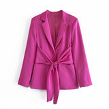 Two-Piece With Bow Soft Touch Blazer Coat High Elastic Waist Loose