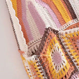Women Plaid Crochet Knitted Mini Dress