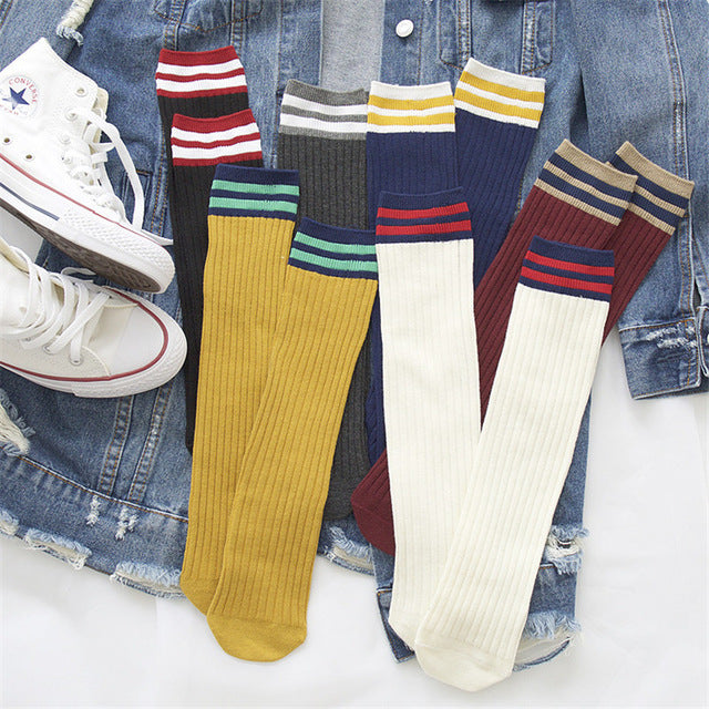 Spring Summer Women Stripes Cotton Socks Retro