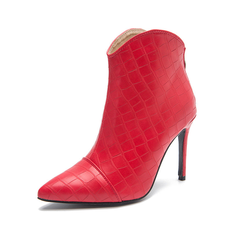 New Autumn And Winter Women's Boots Pointed Toe Stiletto Crocodile