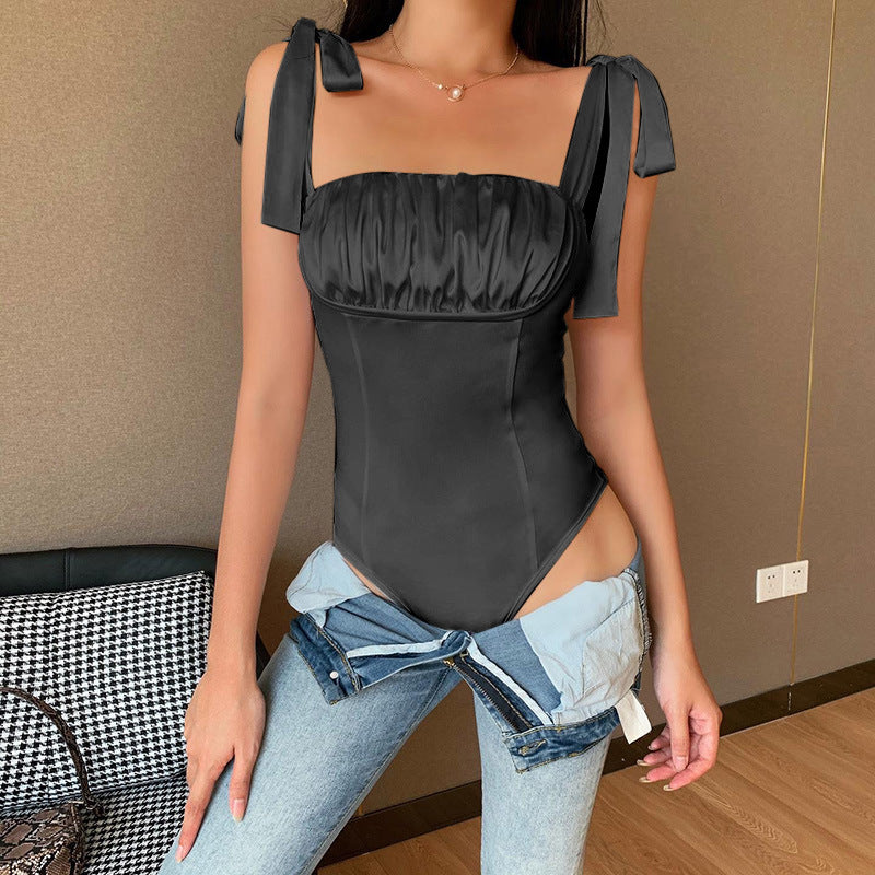 Women's Sexy Sleeveless Cut Out Solid Skinny Bodysuit