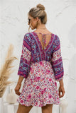 Casual V-neck Long Sleeve Floral Print  Beach Dress