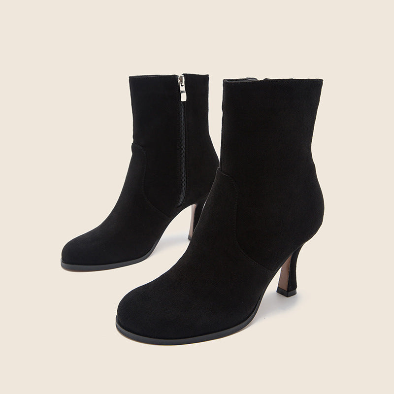 Round Toe Women's Boots Autumn And Winter High-Heeled Stiletto Boots