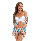 Tropical Printed Women High Waist Bikini with Cover-up