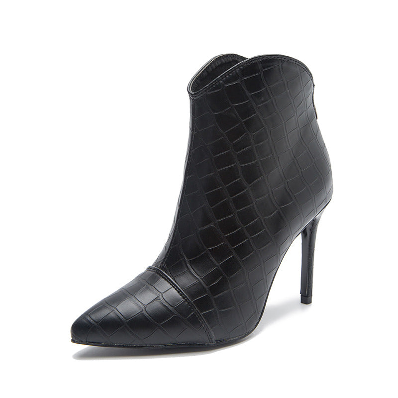 New Autumn And Winter Women's Boots Pointed Toe Stiletto Crocodile