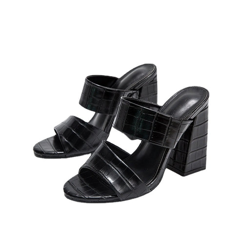 Women's Sandals Fashion Plaid Thick Heel High Heel Shoes