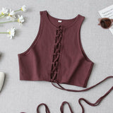 Lace-up Women Solid Tank Top