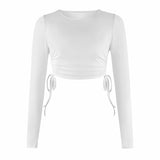 Women's Dry Crop Tops Long Sleeve Side Drawstring Ruched Shirts