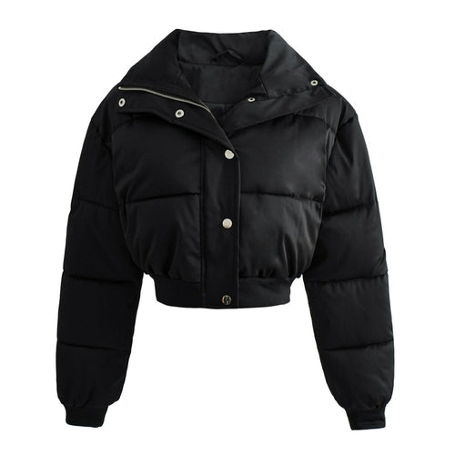Lapel Covered Button Winter Short Coat Jacket