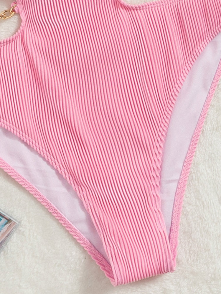 Pink Striped One Piece Swimsuit