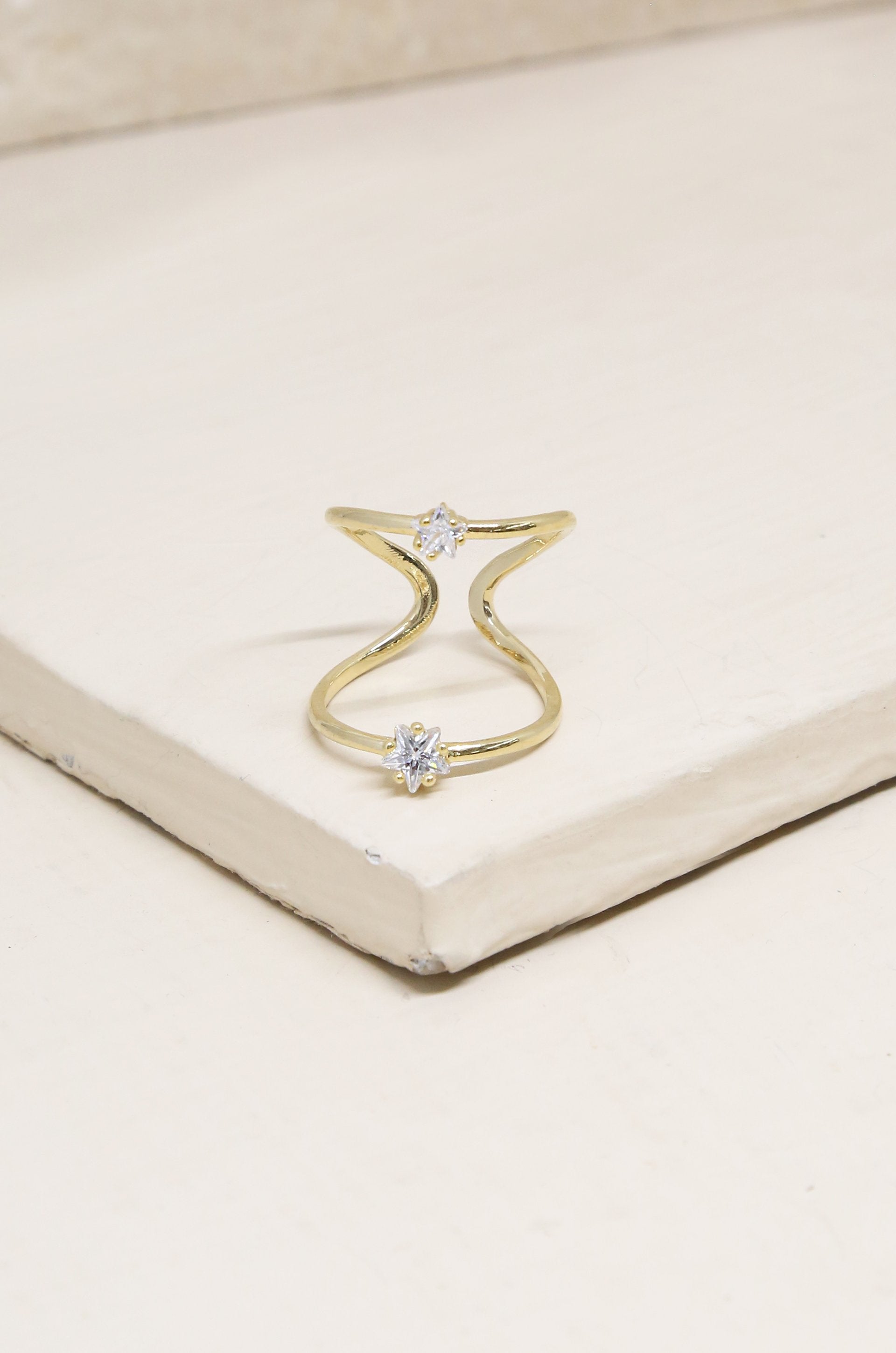 Two Point Crystal Constellation 18k Gold Plated Ring