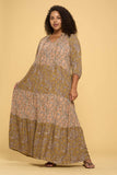 Paisley Maxi Tier Dress with Tie Collar