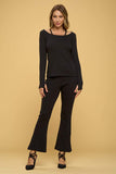 Brushed Knit Spaghetti Strap Long Sleeve Top
