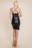 Bodycon Faux Leather Spaghetti Strap Mini Dress