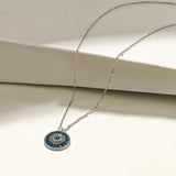 STERLING SILVER ROUND EVIL EYE CHARM PENDANT NECKLACE