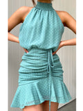 Sleeveless Women Chiffon Dress Drawstring Tie-Up Beach Mini Dress