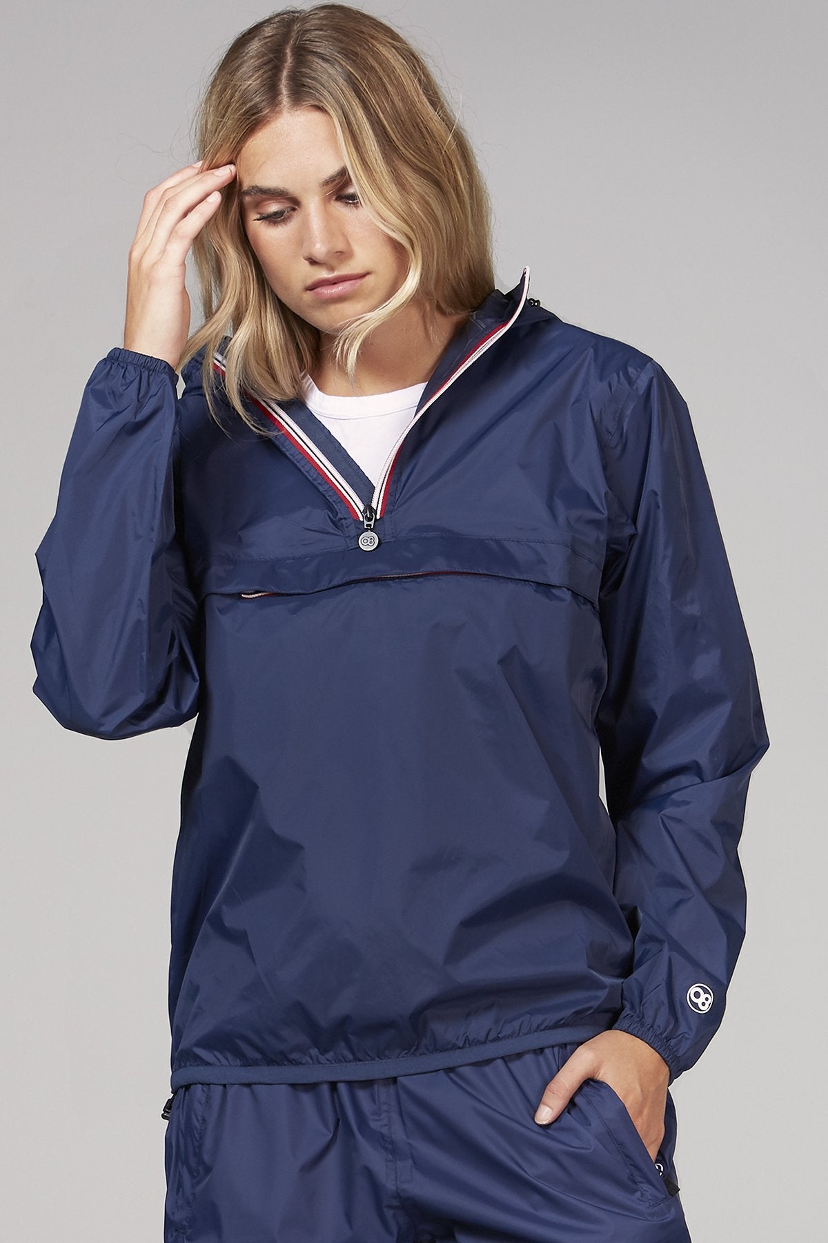 Alex - Navy Quarter Zip Packable Rain Jacket