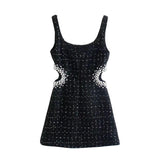 Woman Sexy Black Hollow Out Sling Short Dress