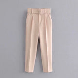 Women's Pants High Waist With Belt Classic Pockets Office Lady