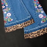 Leopard Patchwork Floral Embroidery Jeans