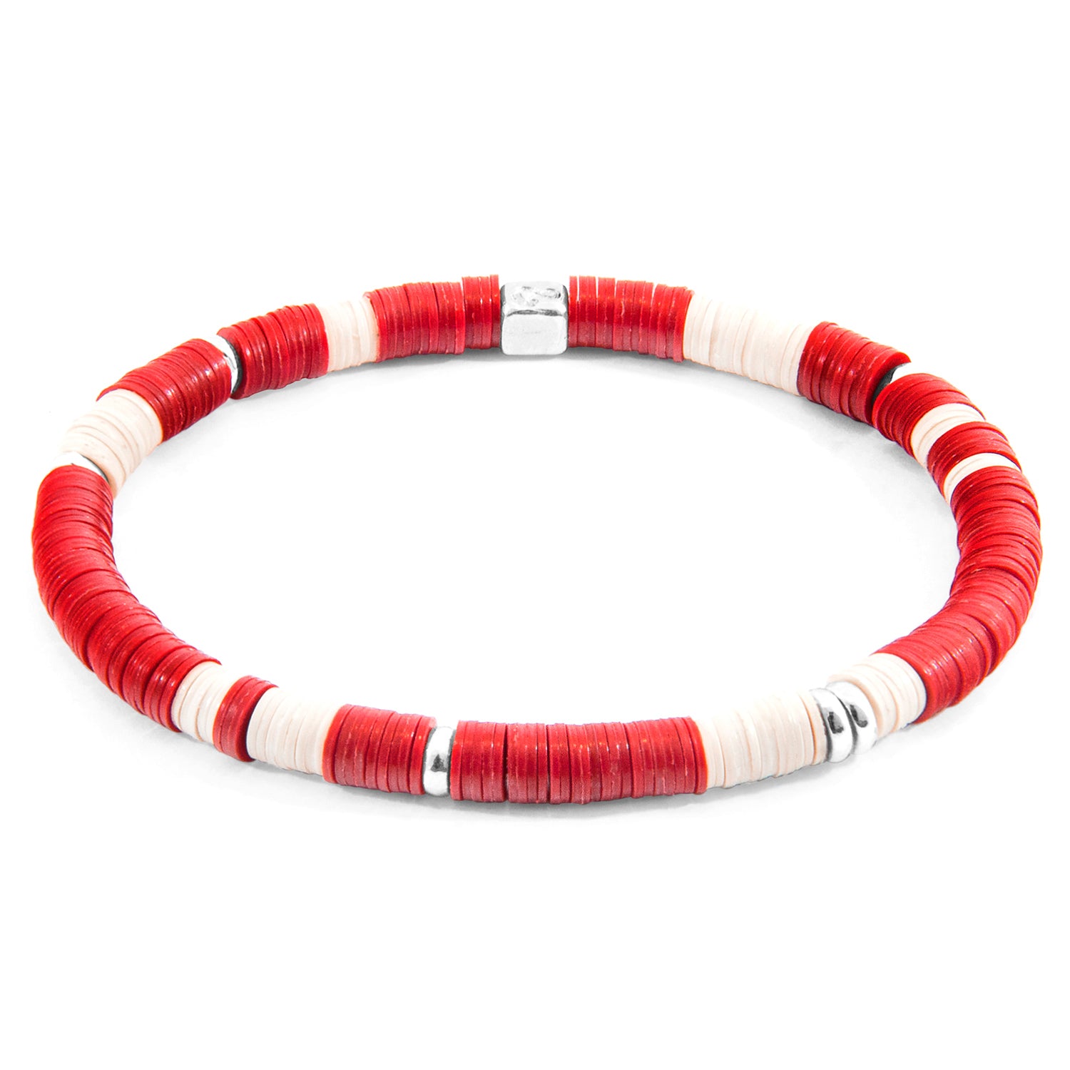 Red Malawi Silver and Vinyl Disc Bracelet
