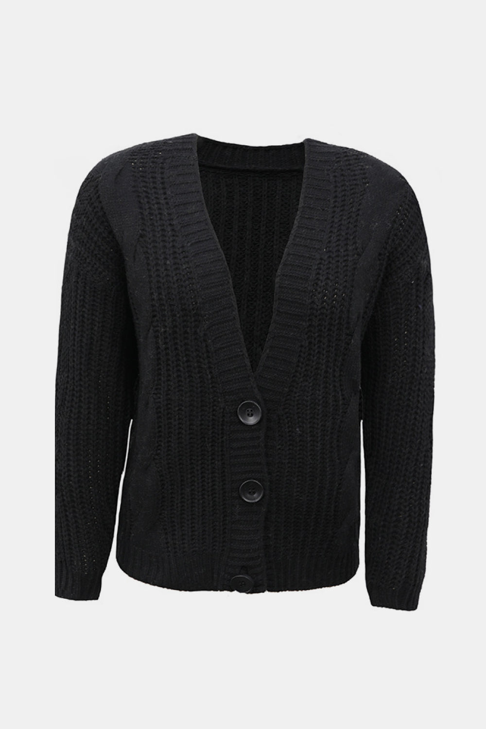 Cable-Knit Ribbed Trim Cardigan