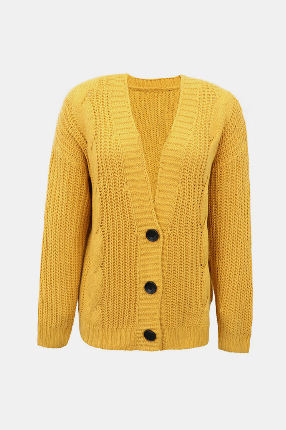 Cable-Knit Ribbed Trim Cardigan