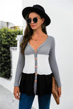Color Block Button Down Waffle Knit Cardigan