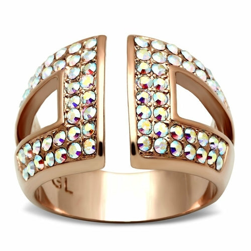 IP Rose Gold(Ion Plating) Brass Ring with Top Grade Crystal