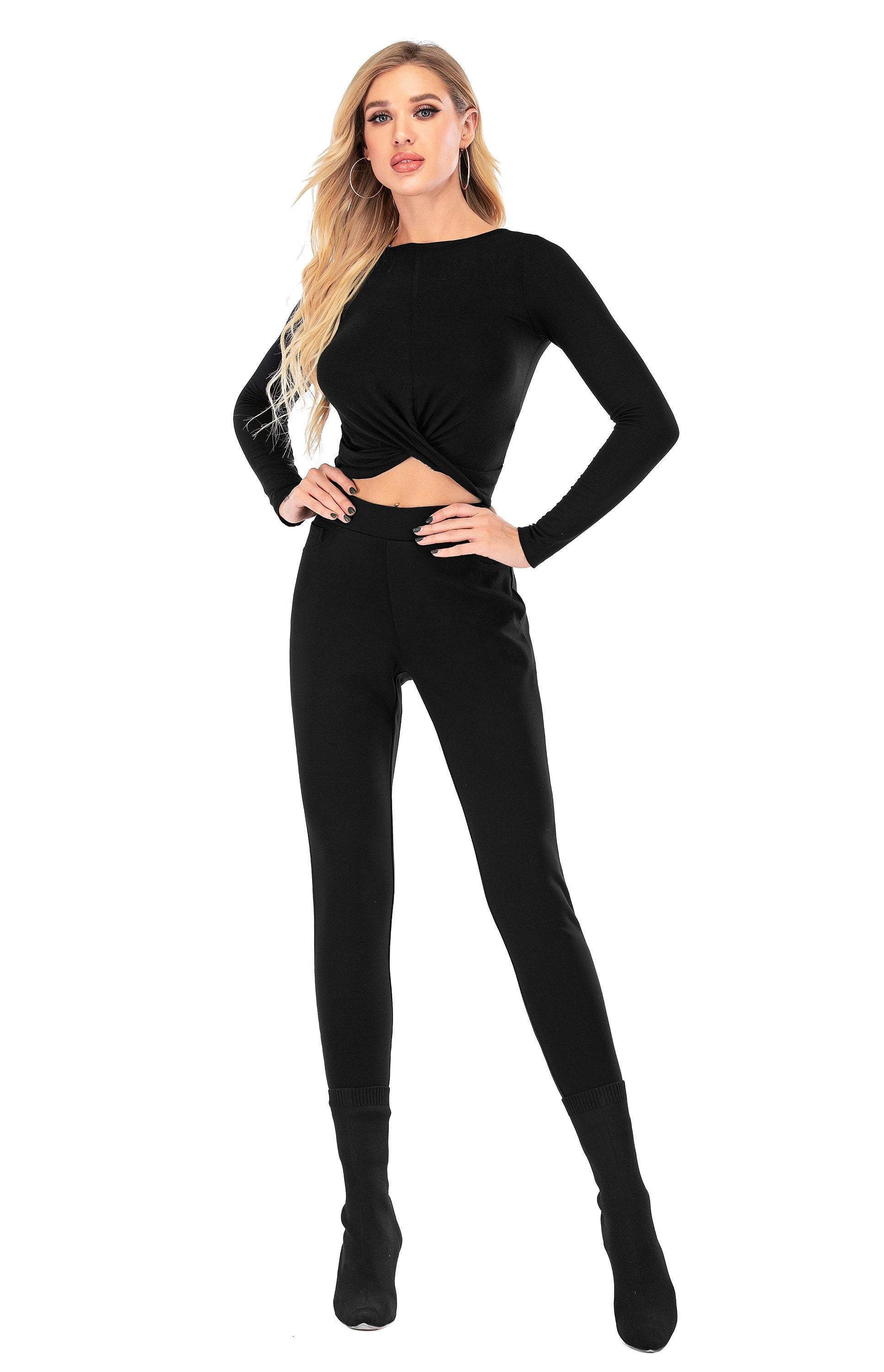 Women Yoga Front Knot Crossover Long Sleeve Top Athletic Gym Workout